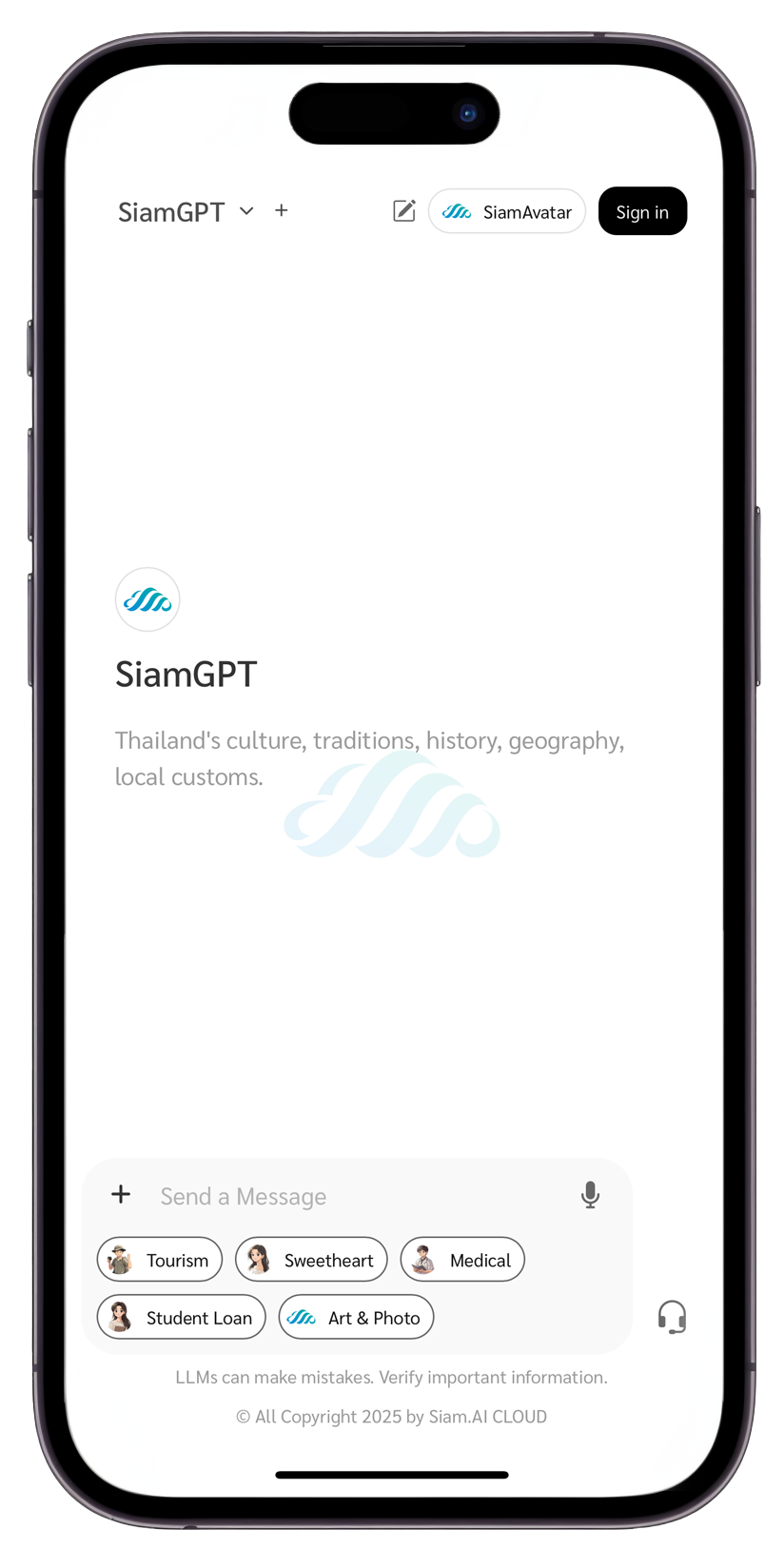 SiamGPT running on a smartphone